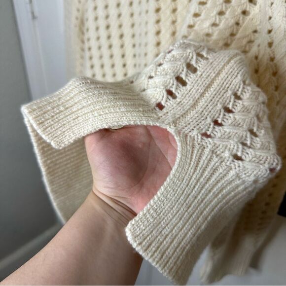 Nordstrom Signature Creme Open Knit Cashmere Wool Blend Sweater Sz M Minimalist - Picture 5 of 8